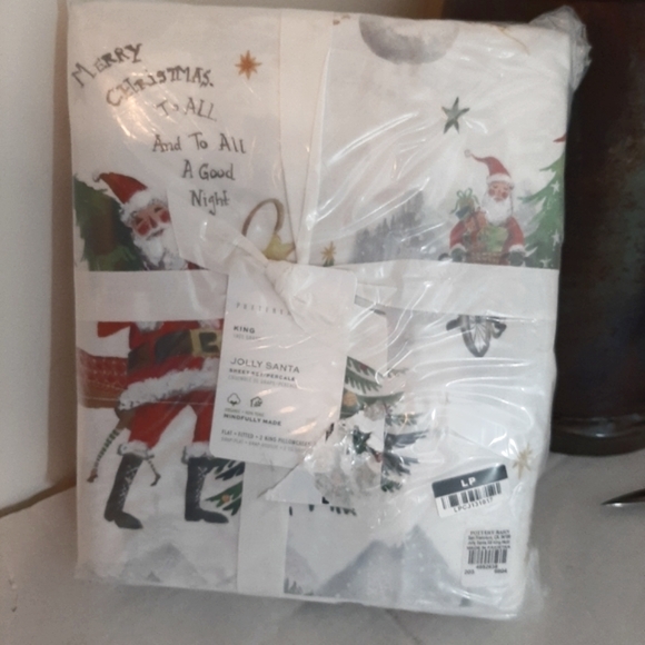 Pottery Barn Jolly Santa KING Cotton Percale Sheet Set - Picture 9 of 12